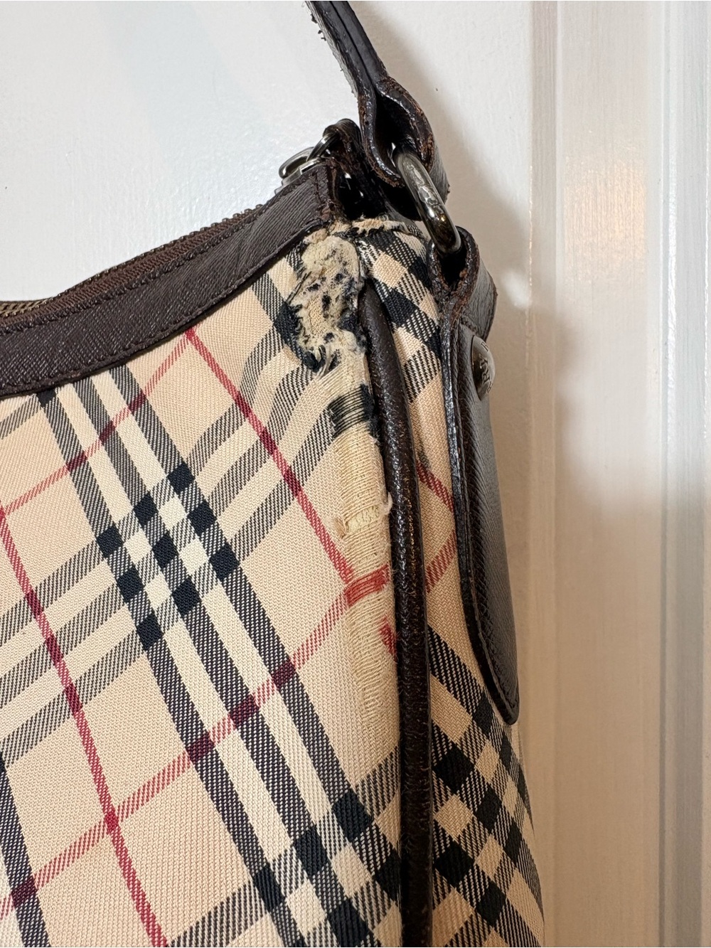 Burberry Vintage House Check Crossbody Bag Brown Saffiano Leather Trim - Picture 10 of 16